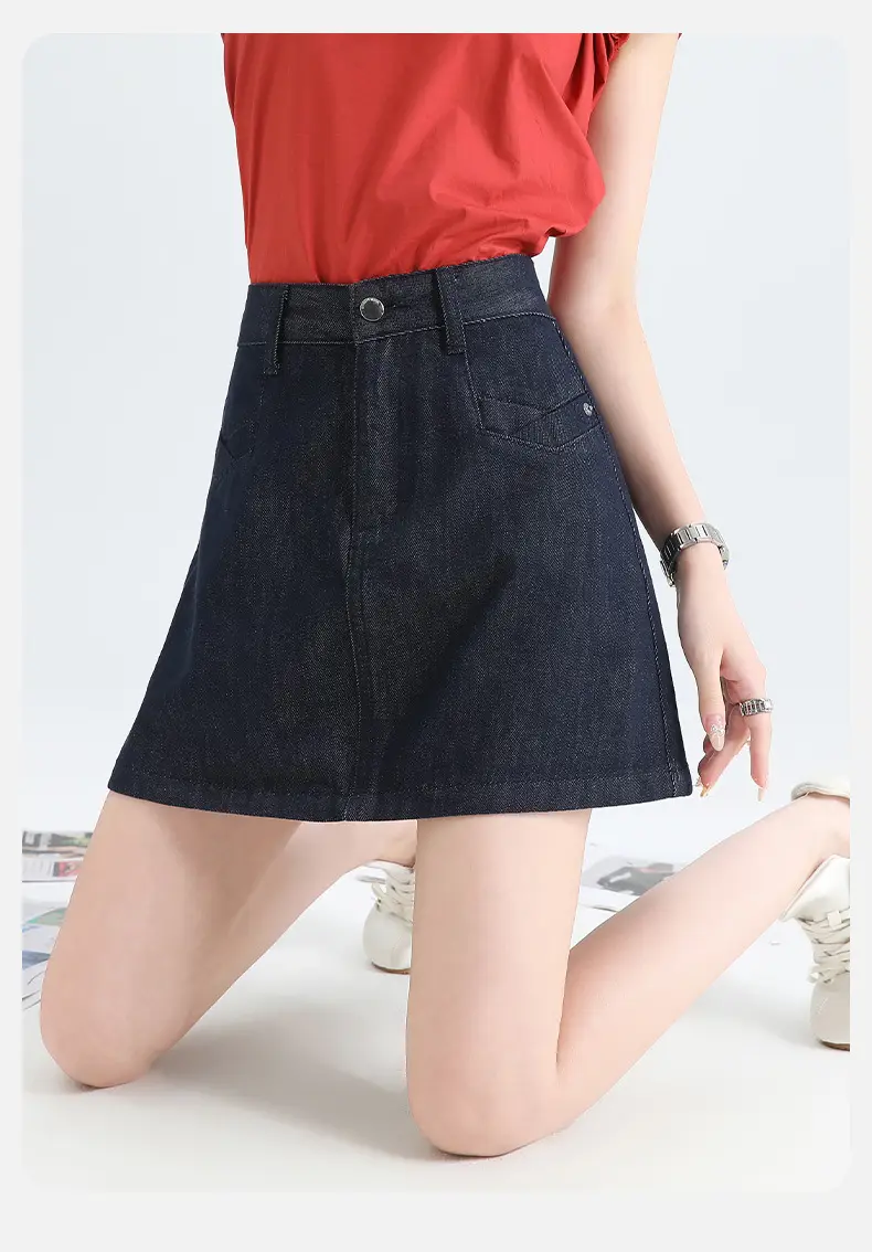 Dark Blue High Waist Denim Skirt for Women — feature 13