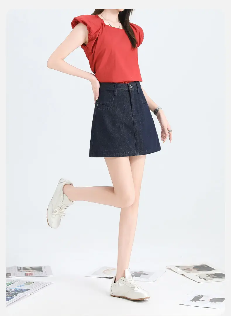 Dark Blue High Waist Denim Skirt for Women — feature 7