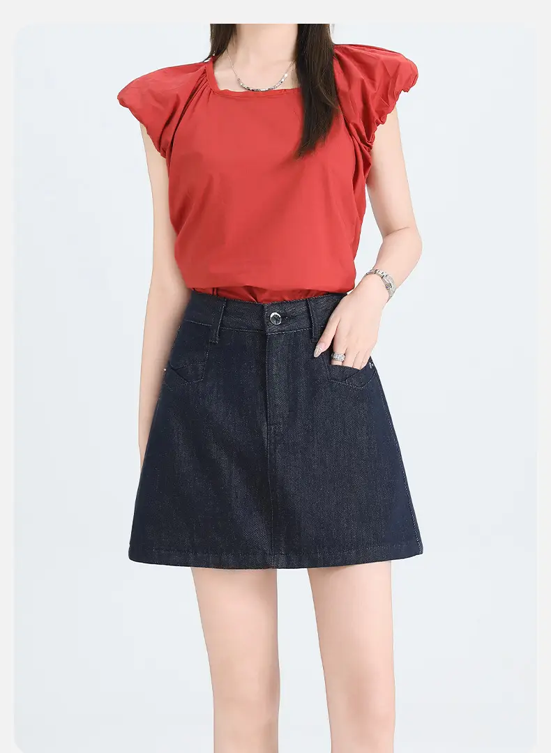 Dark Blue High Waist Denim Skirt for Women — feature 8