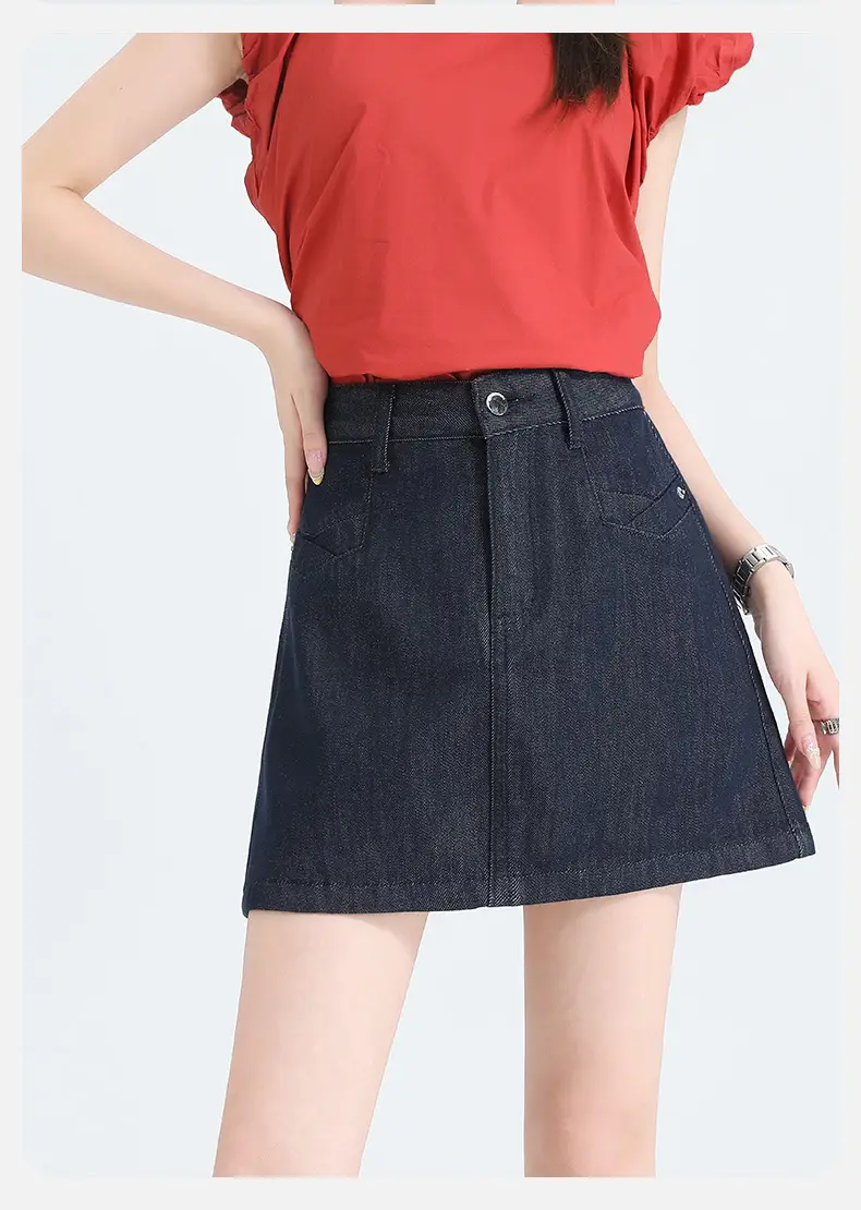 Dark Blue High Waist Denim Skirt for Women — feature 9