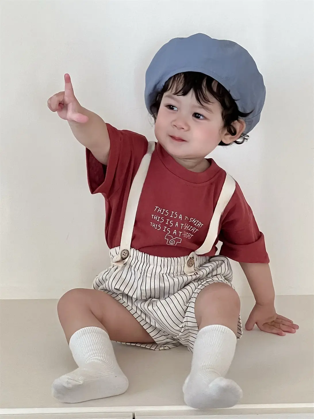 Kids Letter T-Shirt Shorts Suit Red White Striped - Image 6