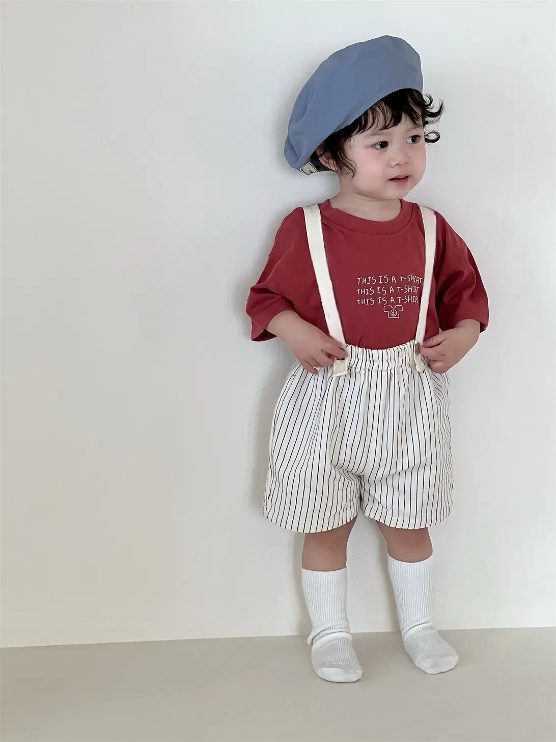 Kids Letter T-Shirt Shorts Suit Red White Striped — feature 7