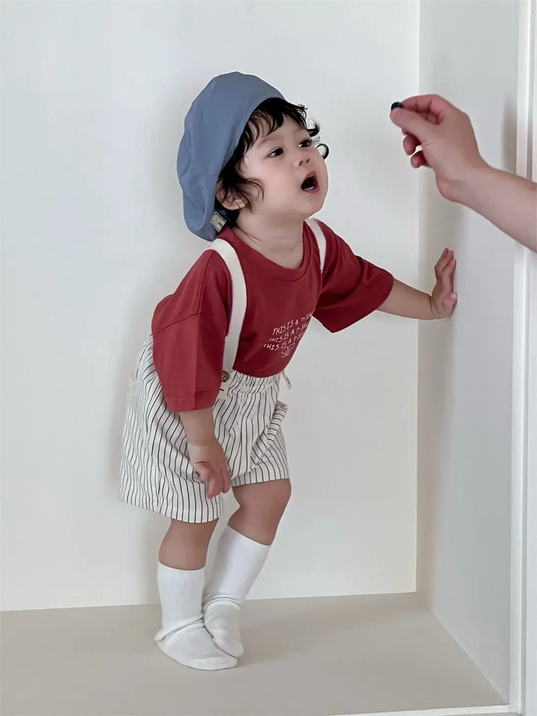 Kids Letter T-Shirt Shorts Suit Red White Striped — feature 8