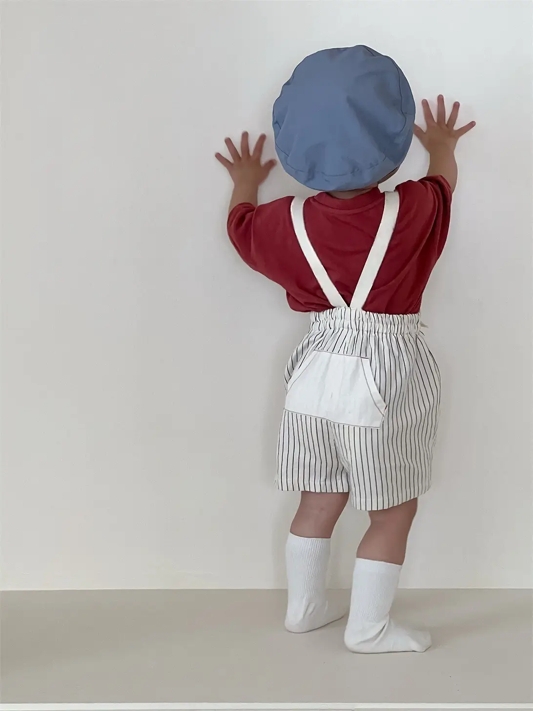 Kids Letter T-Shirt Shorts Suit Red White Striped - Image 2