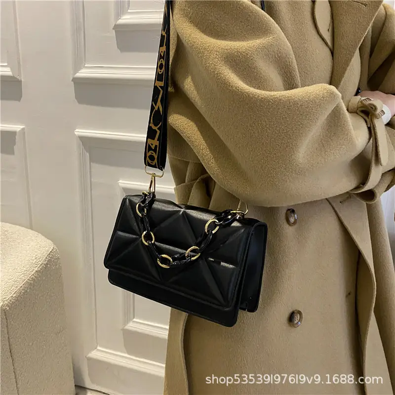 Women's Chain Strap Square Bag Black Orange Pink White - Image 6