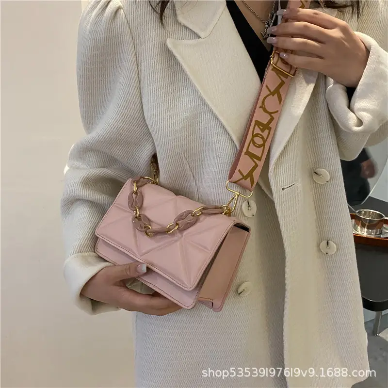 Women's Chain Strap Square Bag Black Orange Pink White - Image 7
