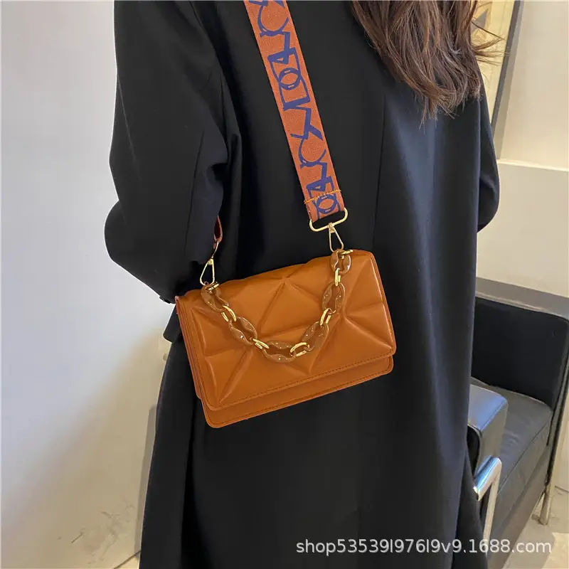 Women's Chain Strap Square Bag Black Orange Pink White - Image 8