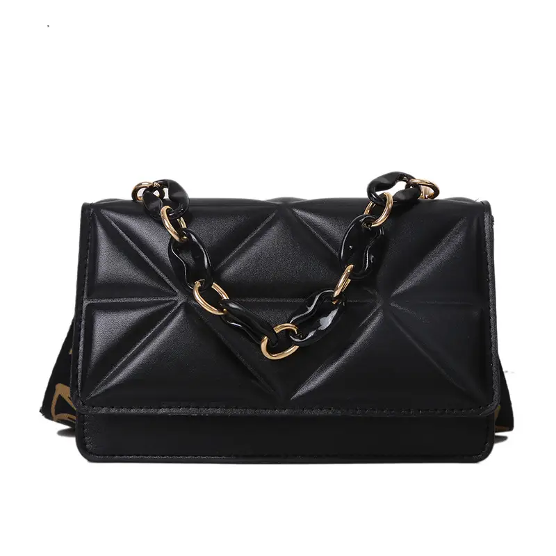 Women's Chain Strap Square Bag Black Orange Pink White - Image 2