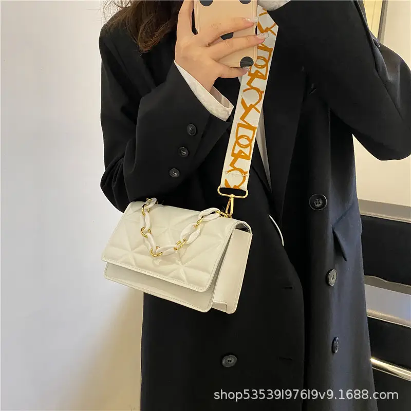 Women's Chain Strap Square Bag Black Orange Pink White — feature 12