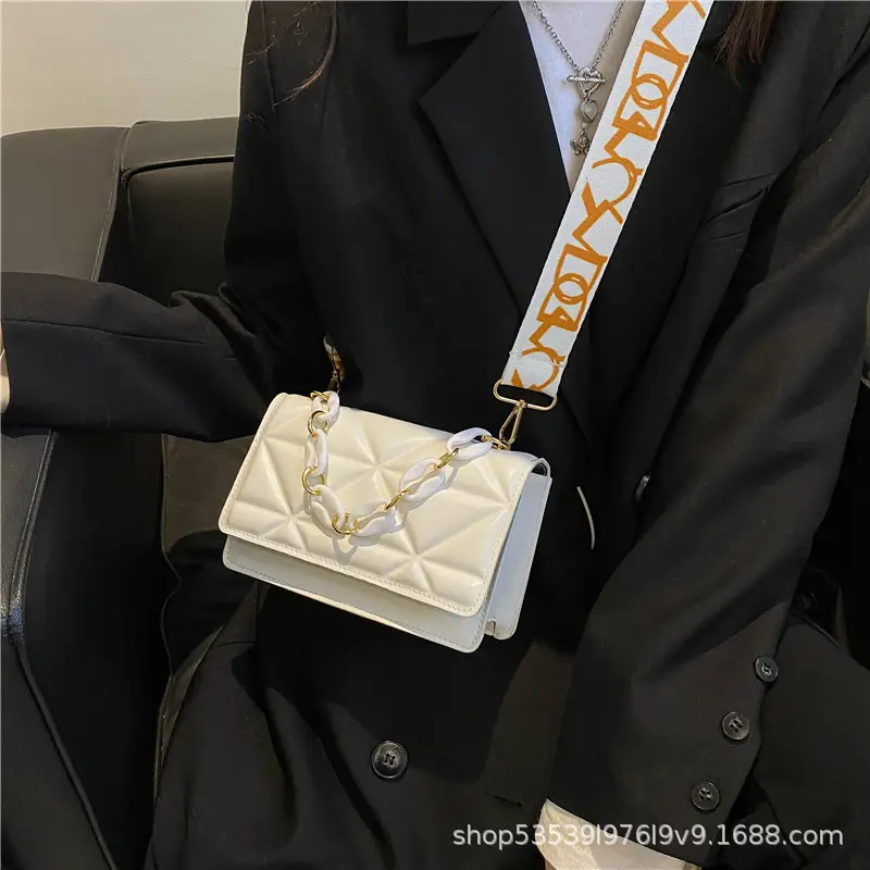 Women's Chain Strap Square Bag Black Orange Pink White — feature 13