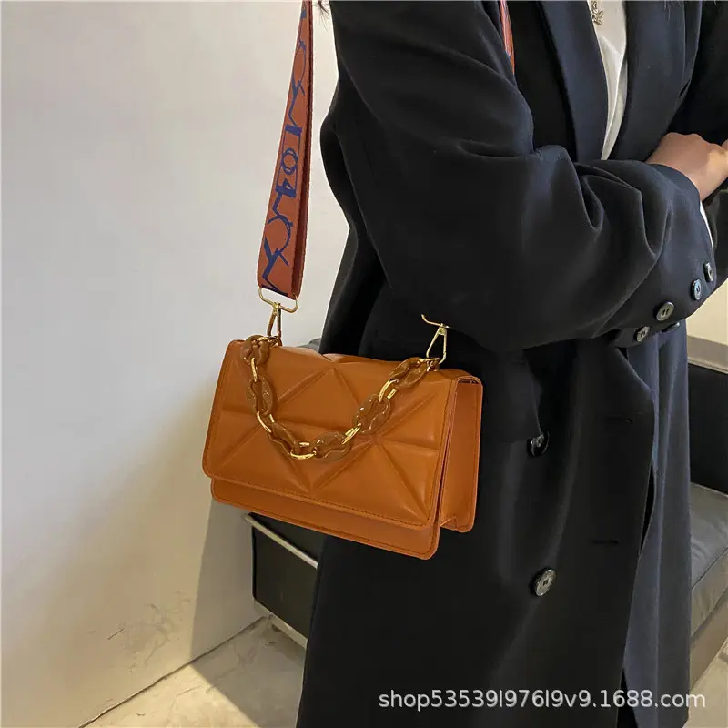 Women's Chain Strap Square Bag Black Orange Pink White — feature 14