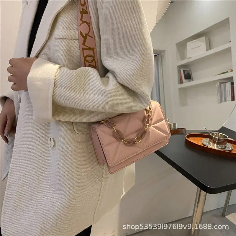 Women's Chain Strap Square Bag Black Orange Pink White — feature 17