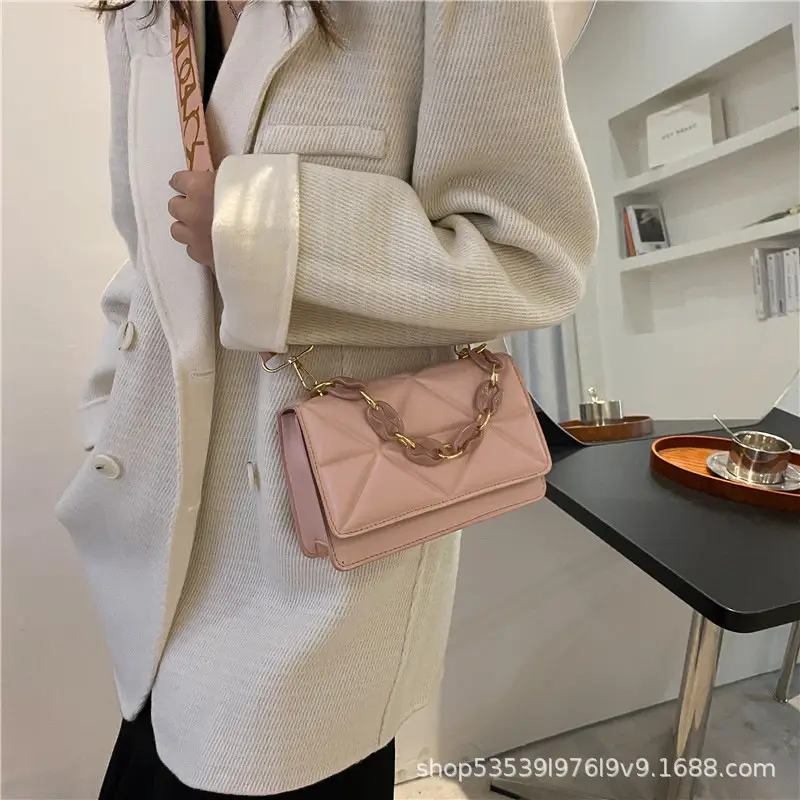 Women's Chain Strap Square Bag Black Orange Pink White — feature 18