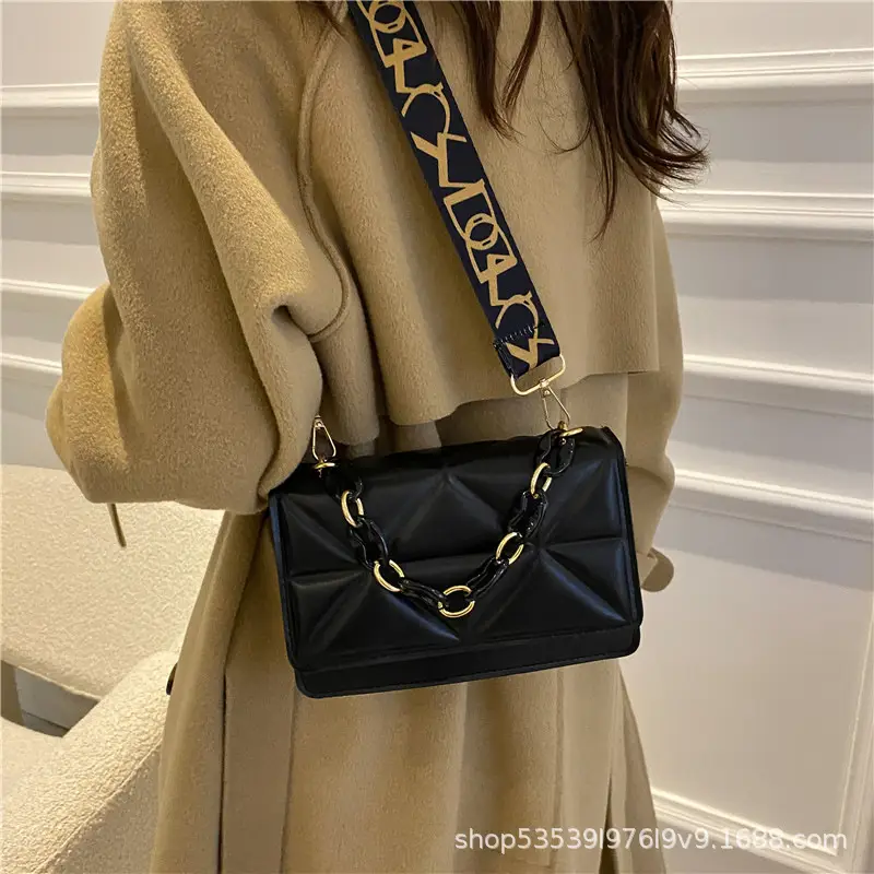 Women's Chain Strap Square Bag Black Orange Pink White — feature 22