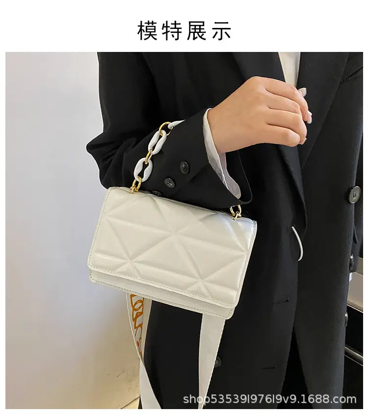 Women's Chain Strap Square Bag Black Orange Pink White — feature 8