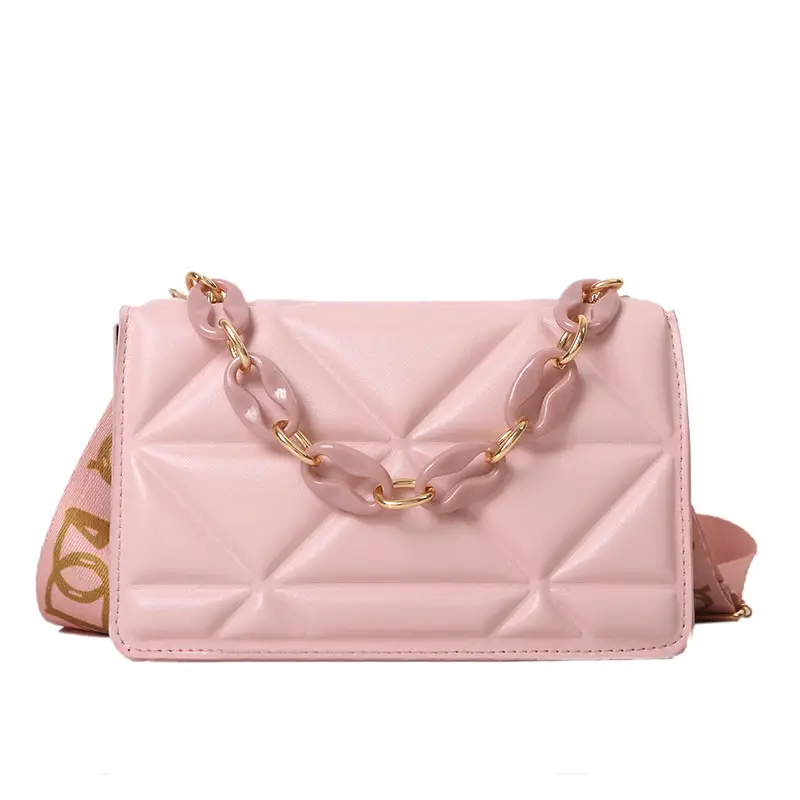 Women's Chain Strap Square Bag Black Orange Pink White - Image 3