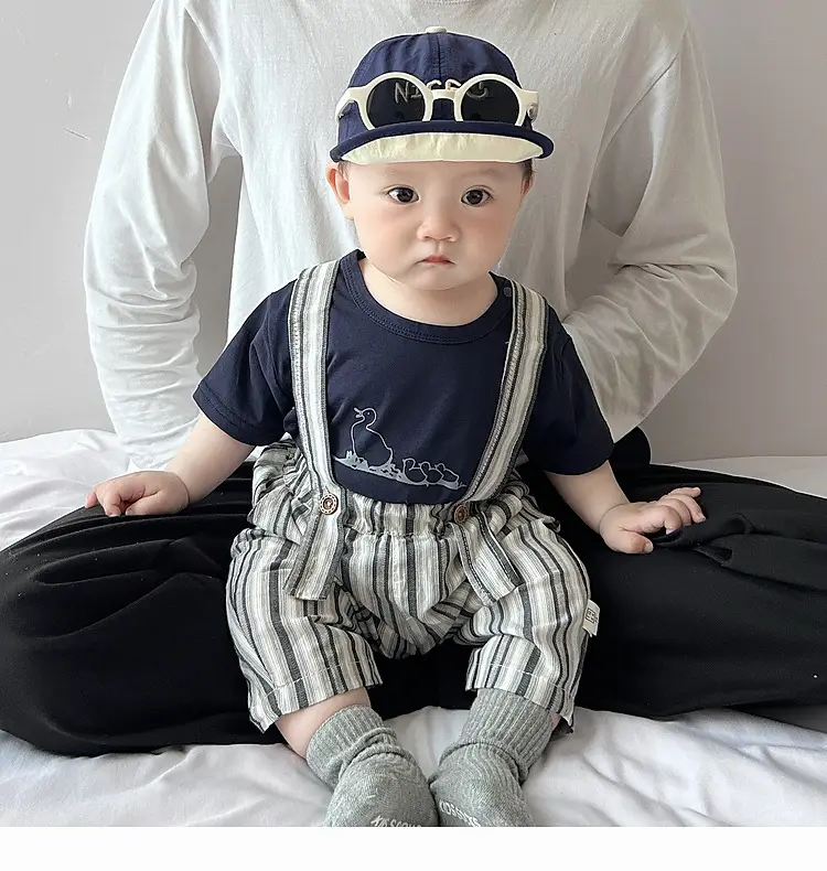 Baby Summer Suspenders Set Navy Striped Anti-Mosquito Pants — feature 11