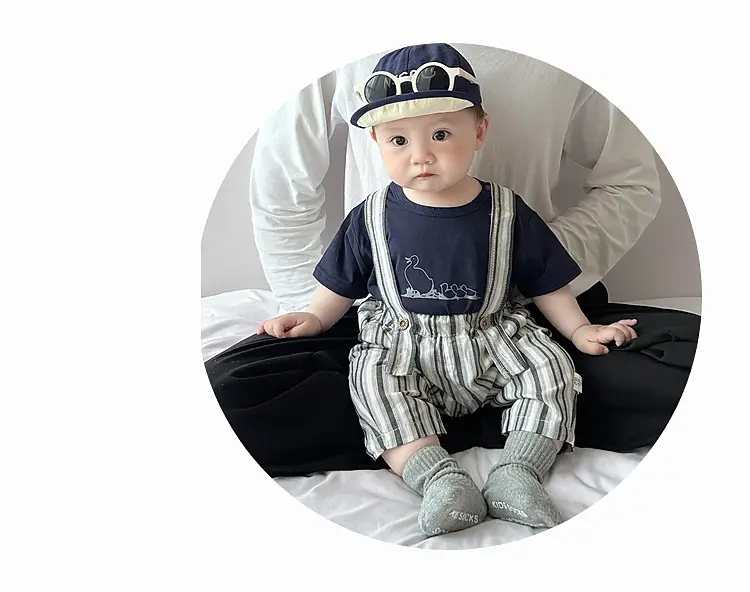 Baby Summer Suspenders Set Navy Striped Anti-Mosquito Pants — feature 12
