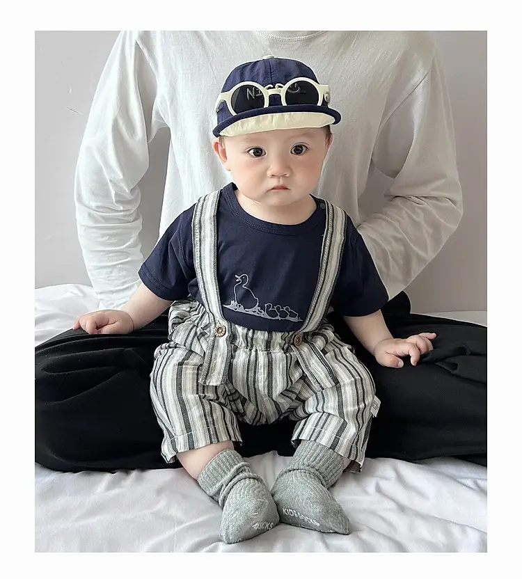 Baby Summer Suspenders Set Navy Striped Anti-Mosquito Pants — feature 13