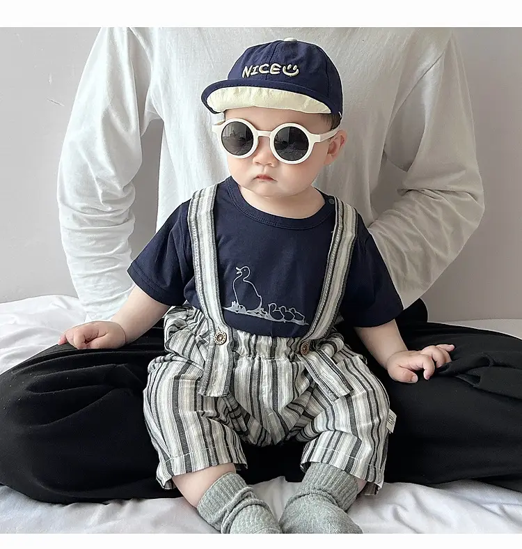 Baby Summer Suspenders Set Navy Striped Anti-Mosquito Pants — feature 14