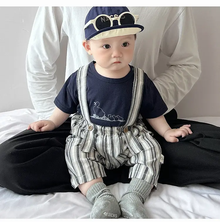 Baby Summer Suspenders Set Navy Striped Anti-Mosquito Pants — feature 15