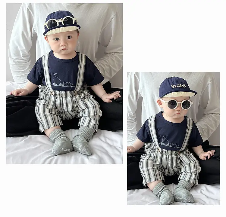 Baby Summer Suspenders Set Navy Striped Anti-Mosquito Pants — feature 16