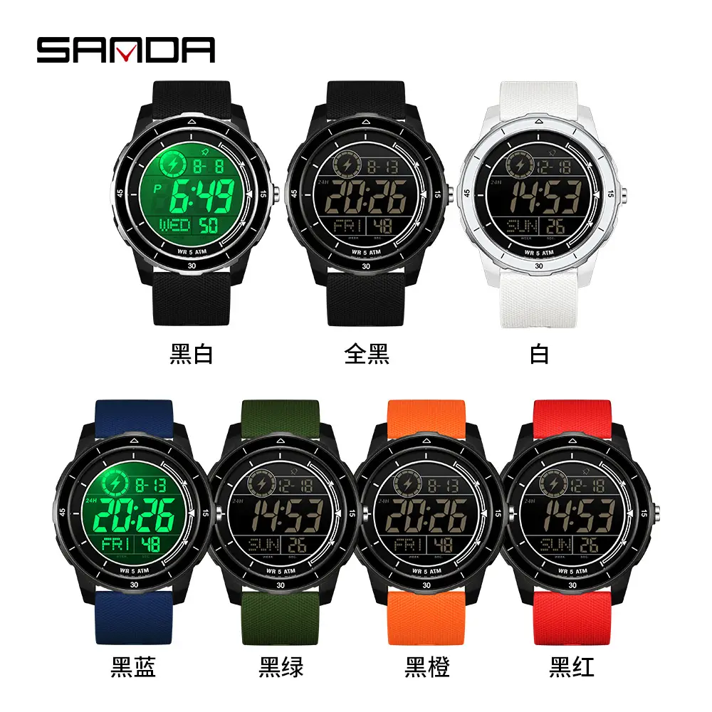 Sanda Digital Stopwatch Watch Orange Strap Waterproof Sports Wear - Image 11
