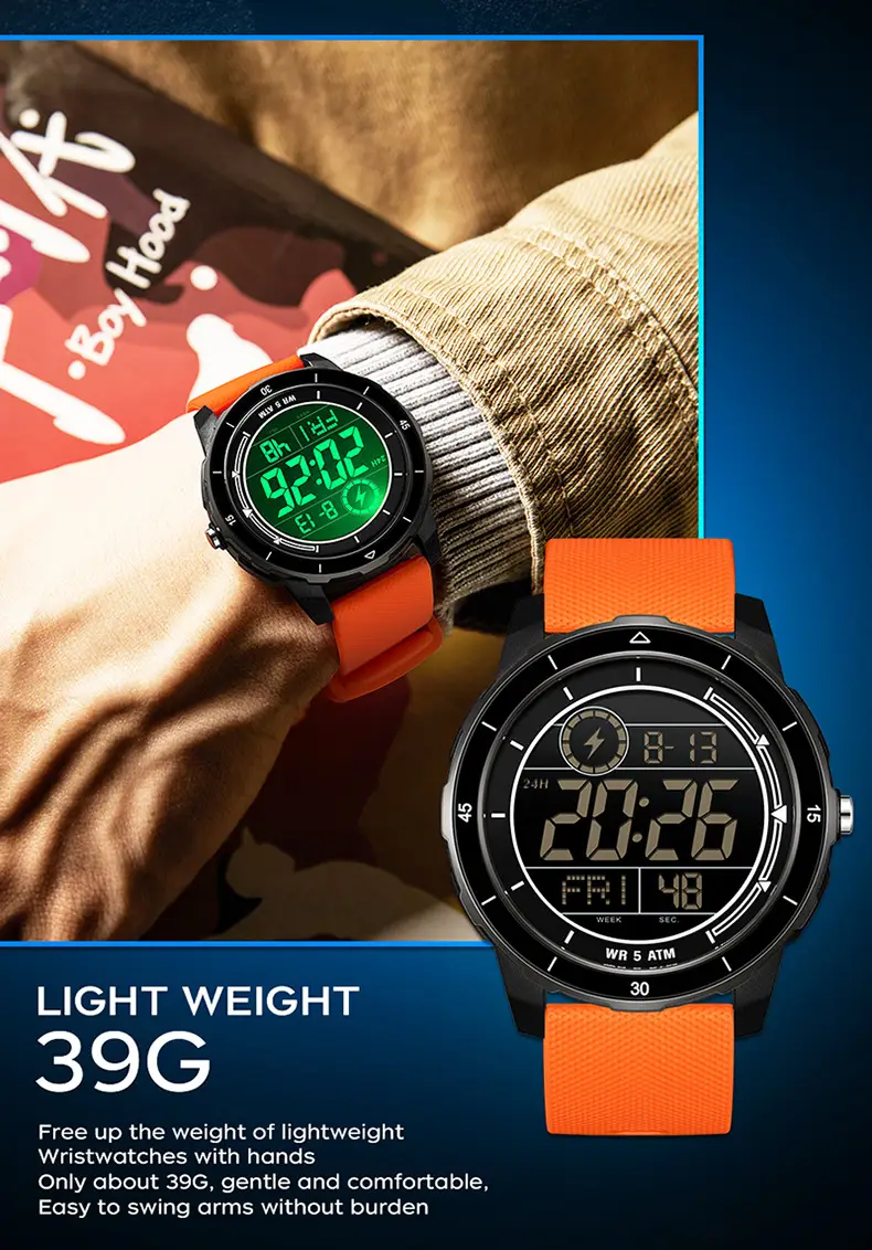Sanda Digital Stopwatch Watch Orange Strap Waterproof Sports Wear — feature 24