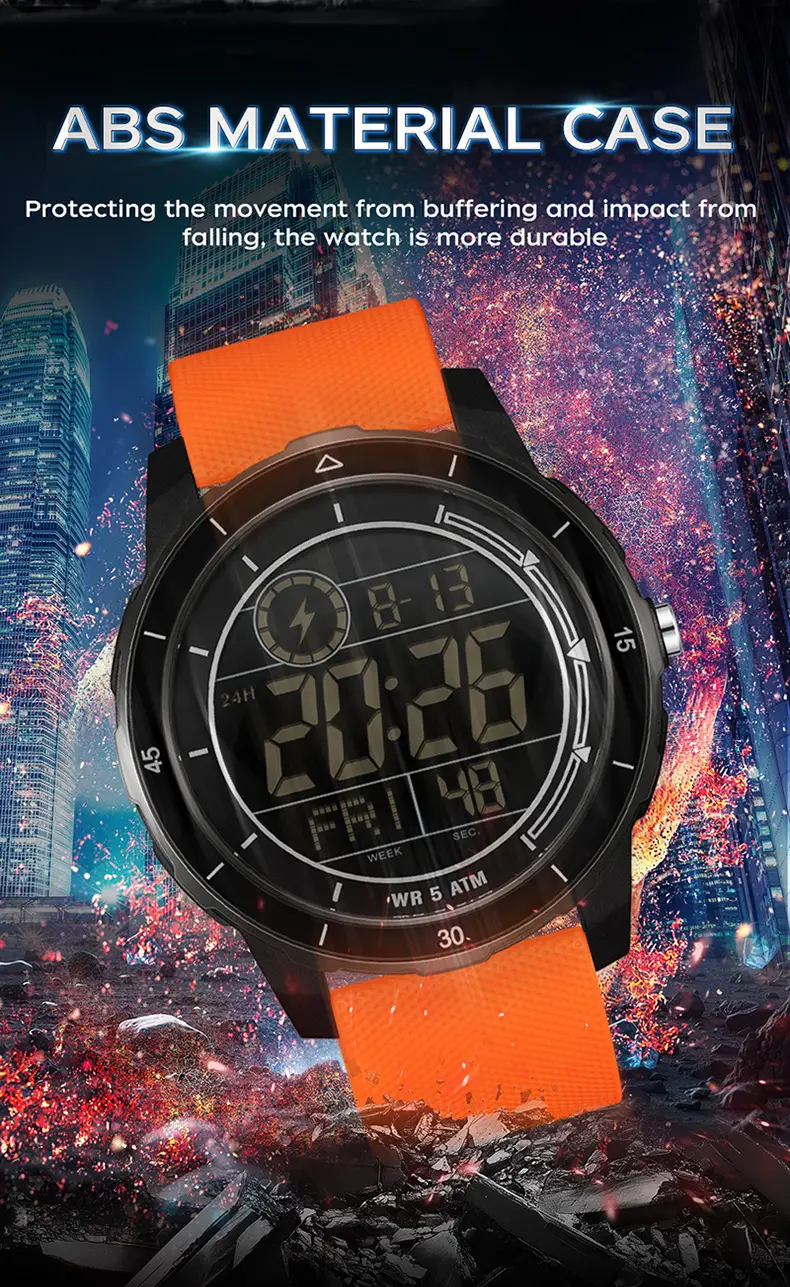 Sanda Digital Stopwatch Watch Orange Strap Waterproof Sports Wear — feature 33
