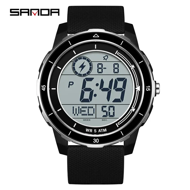 Sanda Digital Stopwatch Watch Orange Strap Waterproof Sports Wear - Image 2