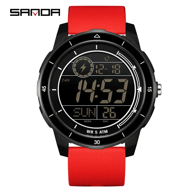 Sanda Digital Stopwatch Watch Orange Strap Waterproof Sports Wear - Image 6