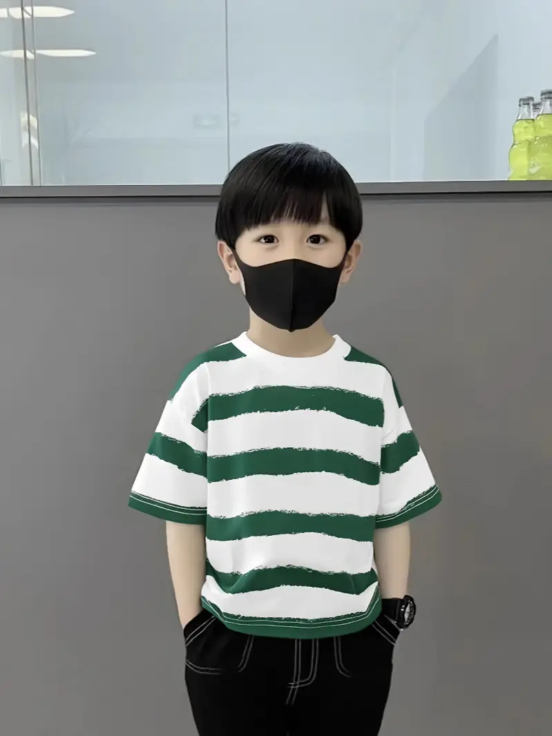 Boy's Green Striped Cotton T-Shirt Summer Wear 2025 - Image 7