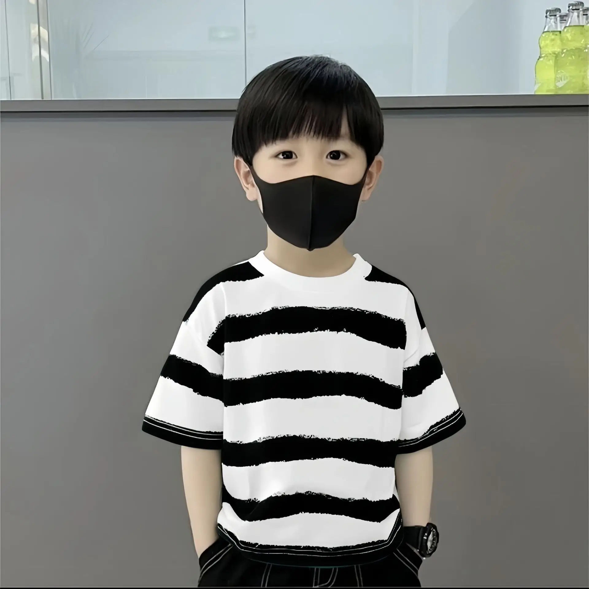 Boy's Green Striped Cotton T-Shirt Summer Wear 2025 - Image 2