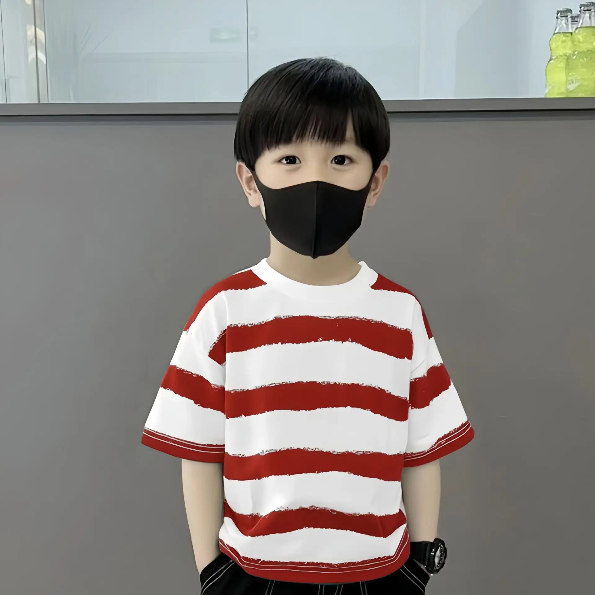 Boy's Green Striped Cotton T-Shirt Summer Wear 2025 - Image 3