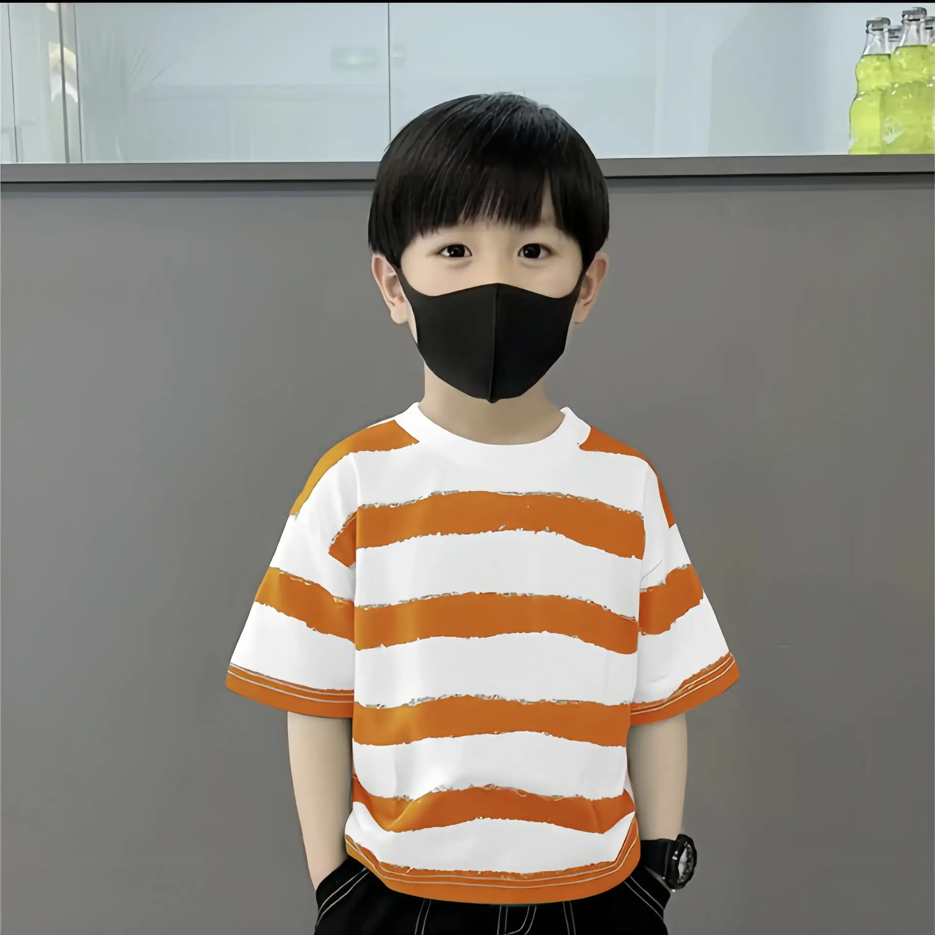 Boy's Green Striped Cotton T-Shirt Summer Wear 2025 - Image 4