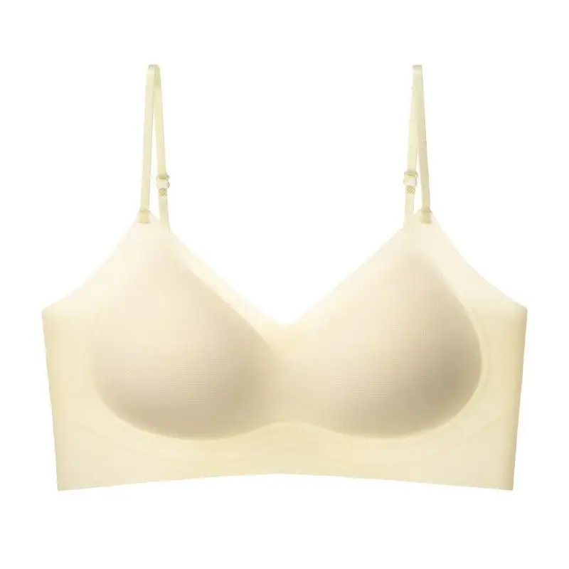 Ultra-Thin Cool Breathable Seamless Underwear Women's Spaghetti Straps Big Breasts Showing Small Bra No Rims