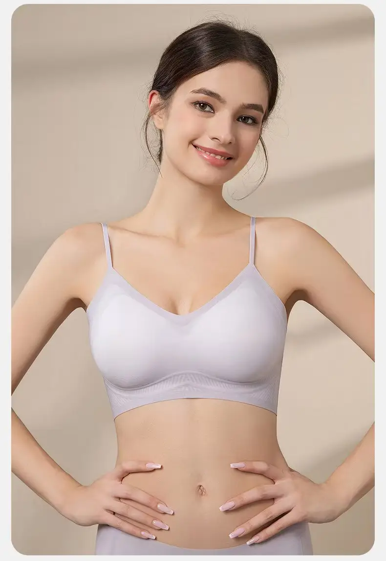 Ultra-Thin Cool Breathable Seamless Underwear Women's Spaghetti Straps Big Breasts Showing Small Bra No Rims — feature 20