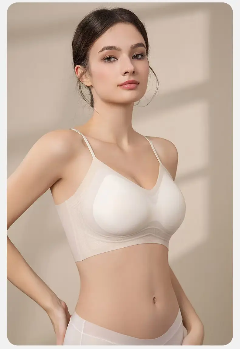 Ultra-Thin Cool Breathable Seamless Underwear Women's Spaghetti Straps Big Breasts Showing Small Bra No Rims — feature 21