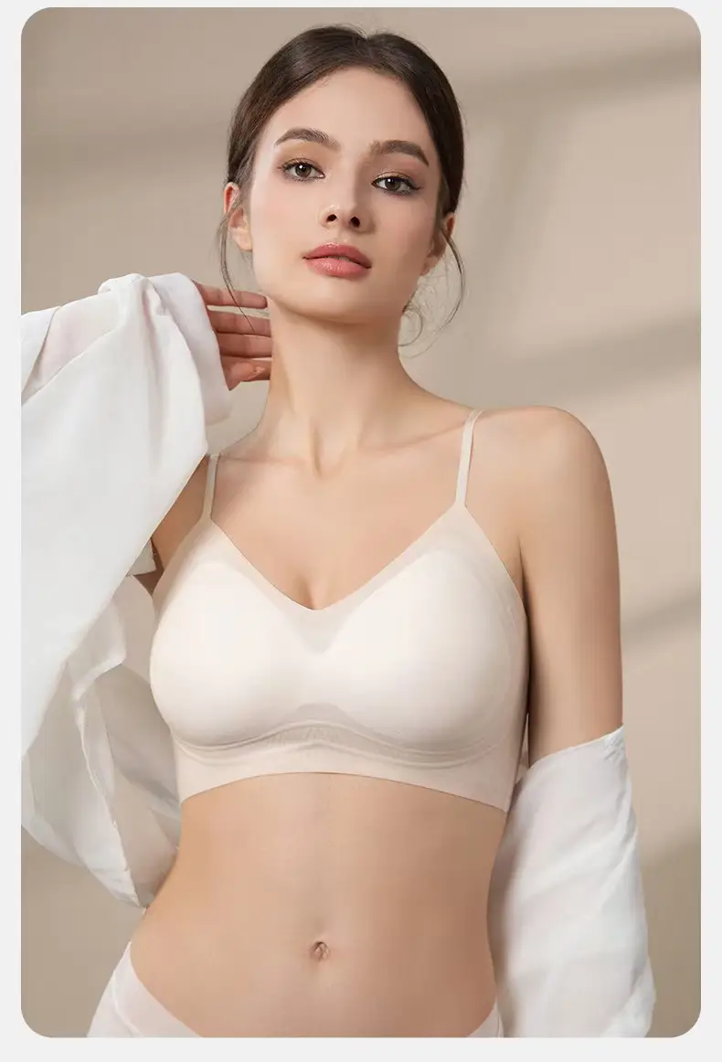 Ultra-Thin Cool Breathable Seamless Underwear Women's Spaghetti Straps Big Breasts Showing Small Bra No Rims — feature 22