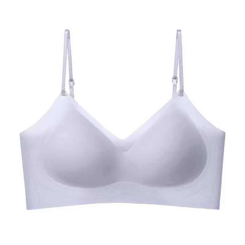 Ultra-Thin Cool Breathable Seamless Underwear Women's Spaghetti Straps Big Breasts Showing Small Bra No Rims
