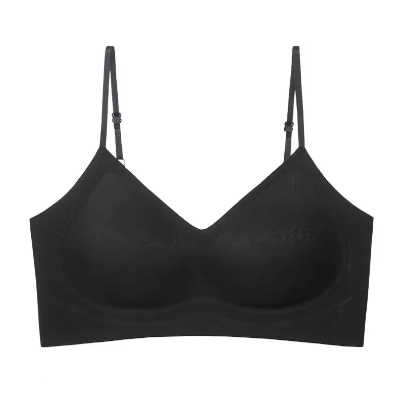 Ultra-Thin Cool Breathable Seamless Underwear Women's Spaghetti Straps Big Breasts Showing Small Bra No Rims