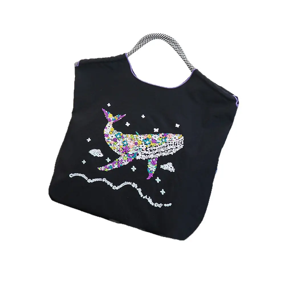 Whale Embroidered Women's Canvas Shoulder Bag Large Capacity - Image 34