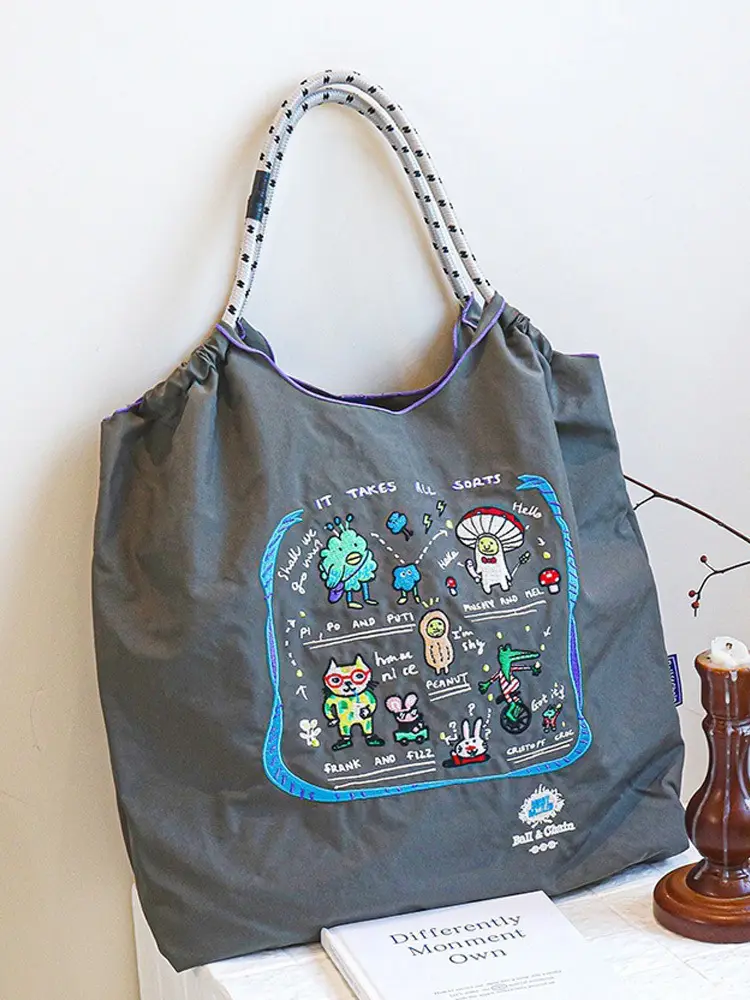 Whale Embroidered Women's Canvas Shoulder Bag Large Capacity - Image 10