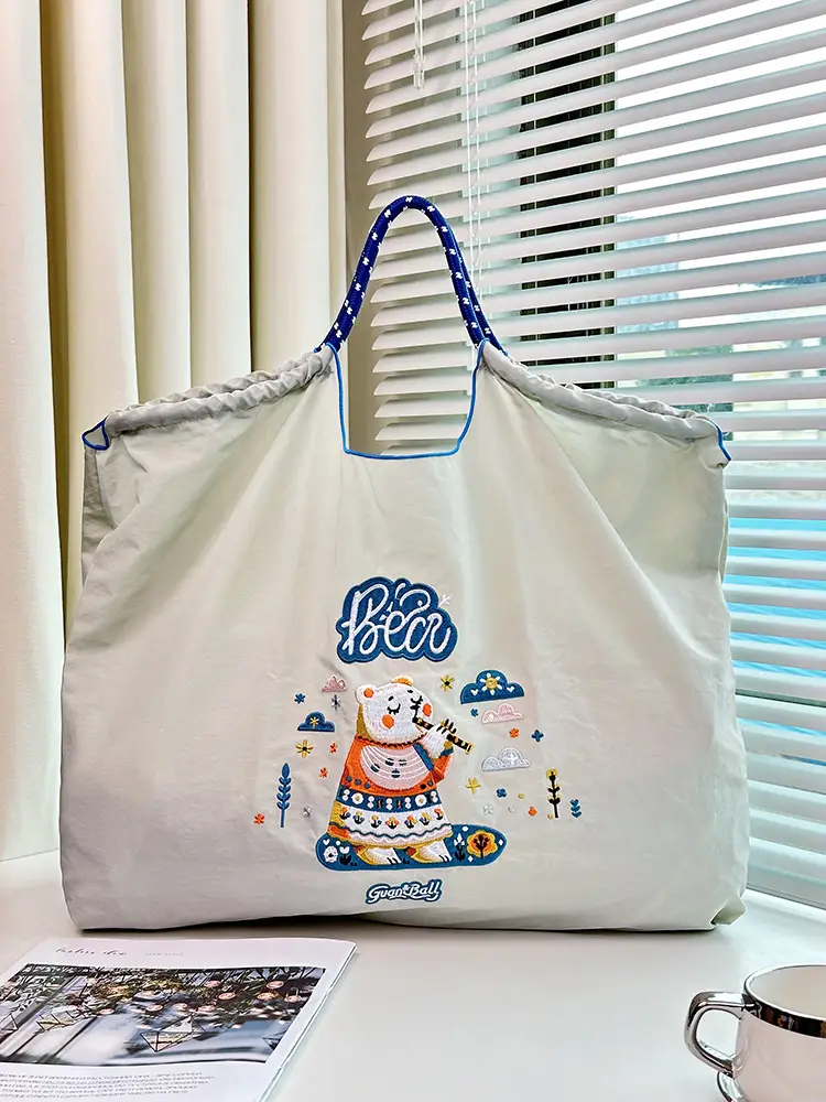 Whale Embroidered Women's Canvas Shoulder Bag Large Capacity - Image 13
