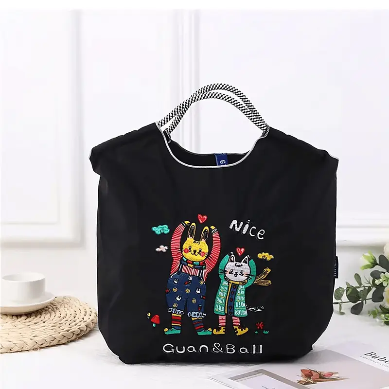 Whale Embroidered Women's Canvas Shoulder Bag Large Capacity - Image 14