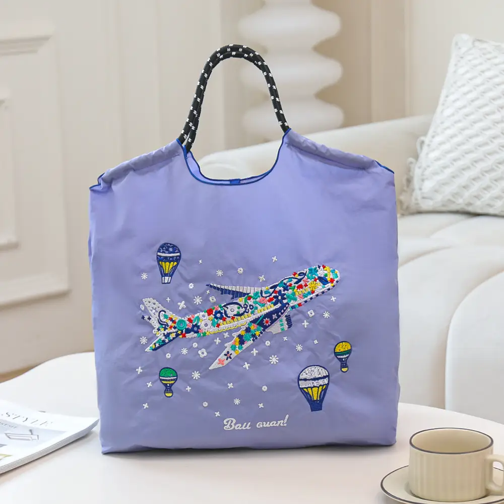Whale Embroidered Women's Canvas Shoulder Bag Large Capacity - Image 5