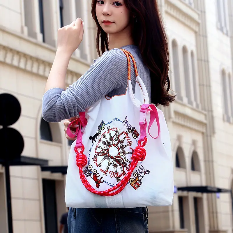 Whale Embroidered Women's Canvas Shoulder Bag Large Capacity - Image 6