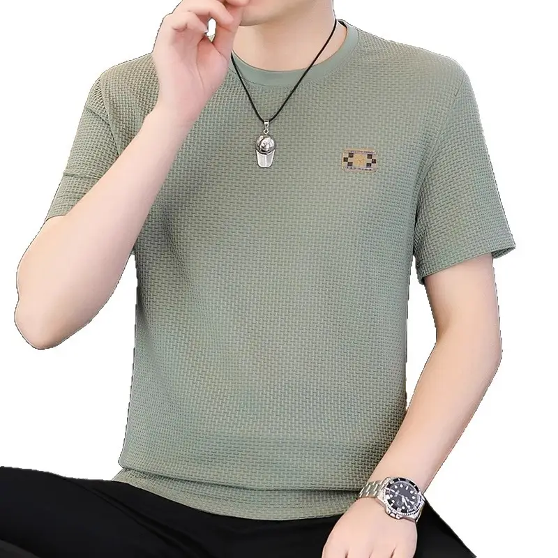 Ice Silk Short-sleeved T-shirt Men's Summer Thin Breathable Slim-fit Upper Clothes plus size T-shirt Men's Hollow Half-sleeve T-shirt