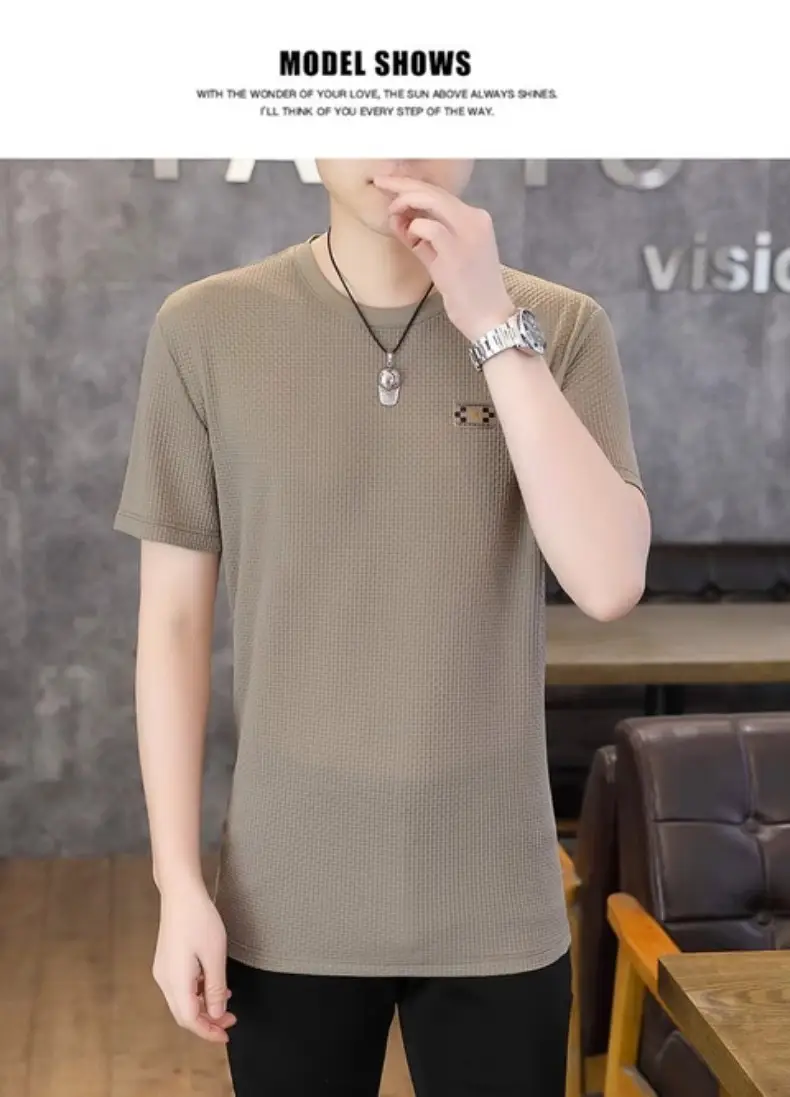 Ice Silk Short-sleeved T-shirt Men's Summer Thin Breathable Slim-fit Upper Clothes plus size T-shirt Men's Hollow Half-sleeve T-shirt — feature 28