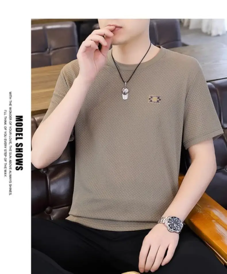 Ice Silk Short-sleeved T-shirt Men's Summer Thin Breathable Slim-fit Upper Clothes plus size T-shirt Men's Hollow Half-sleeve T-shirt — feature 29